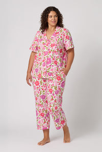 A Lady Wearing Plus Size Josephine Short Sleeve Classic Stretch Jersey Cropped Pj Set