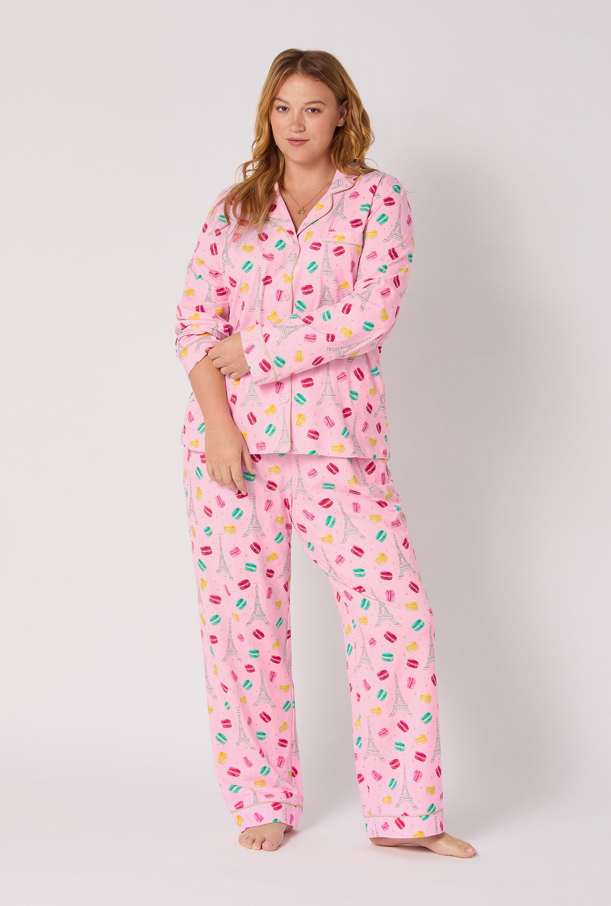 A Lady wearing Eiffel For You Long Sleeve Classic Stretch Jersey Pj Set