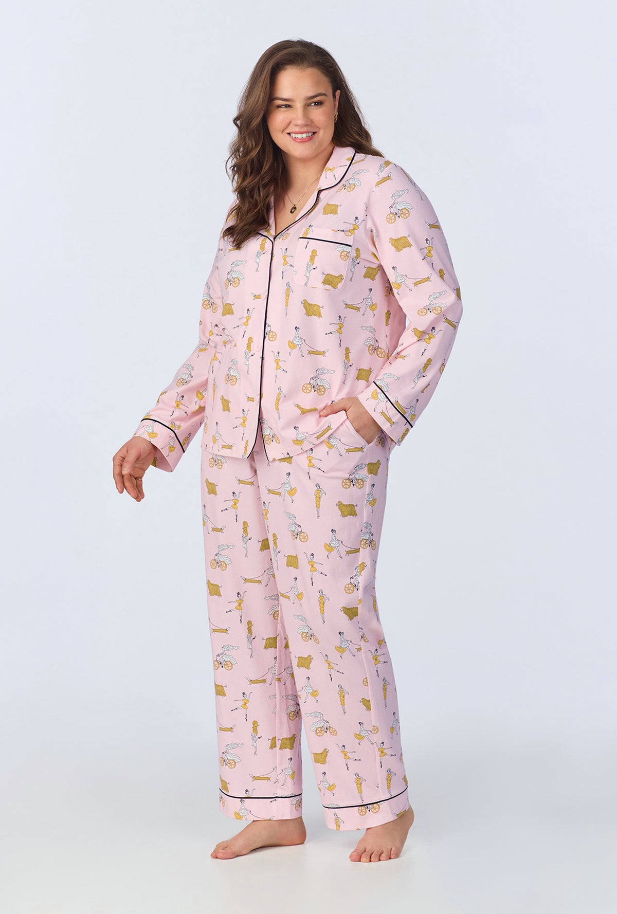 A lady wearing Say Yes To Pasta Long Sleeve Classic Stretch Jersey PJ Set