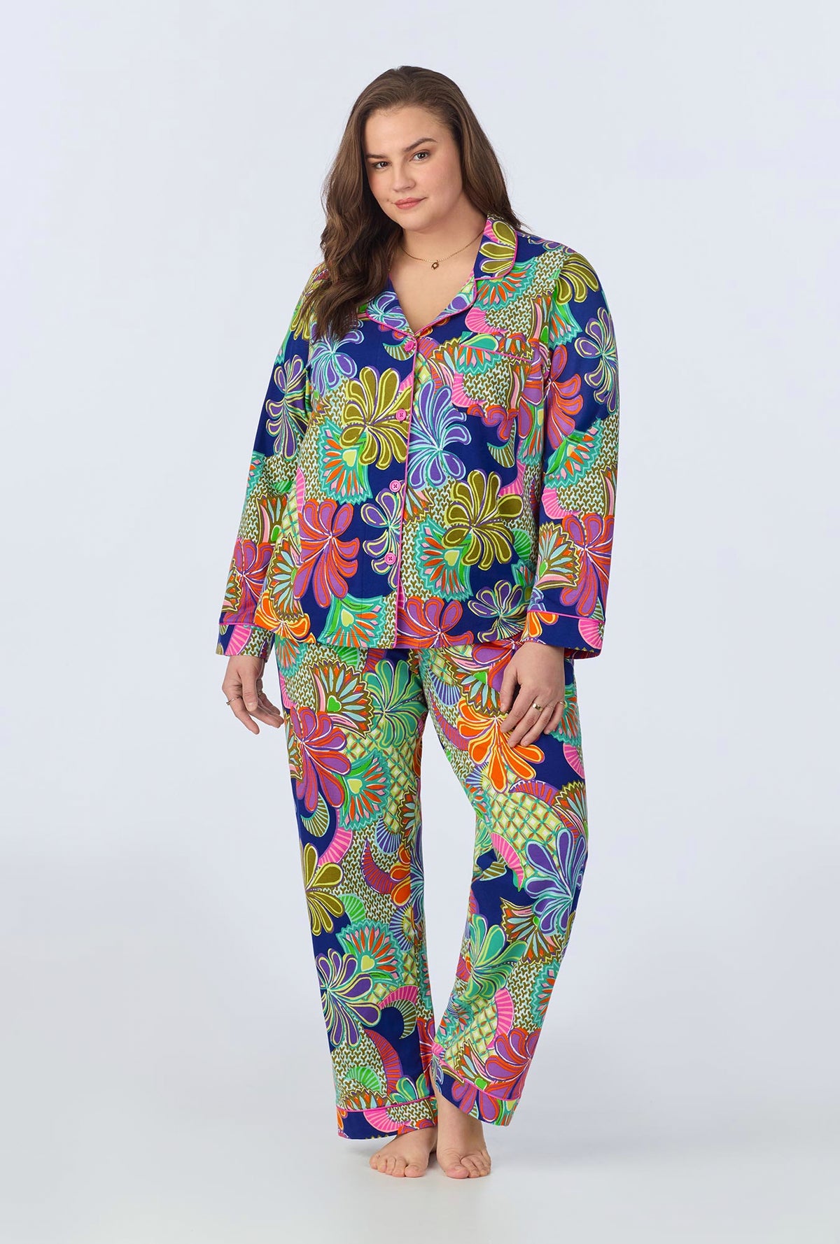 A lady wearing  Zanzibar Long Sleeve Classic Stretch Jersey PJ Set