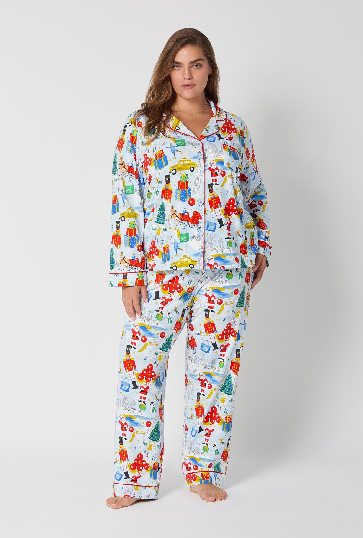 A lady wearing A City Christmas Long Sleeve Classic Stretch Jersey Pj Set