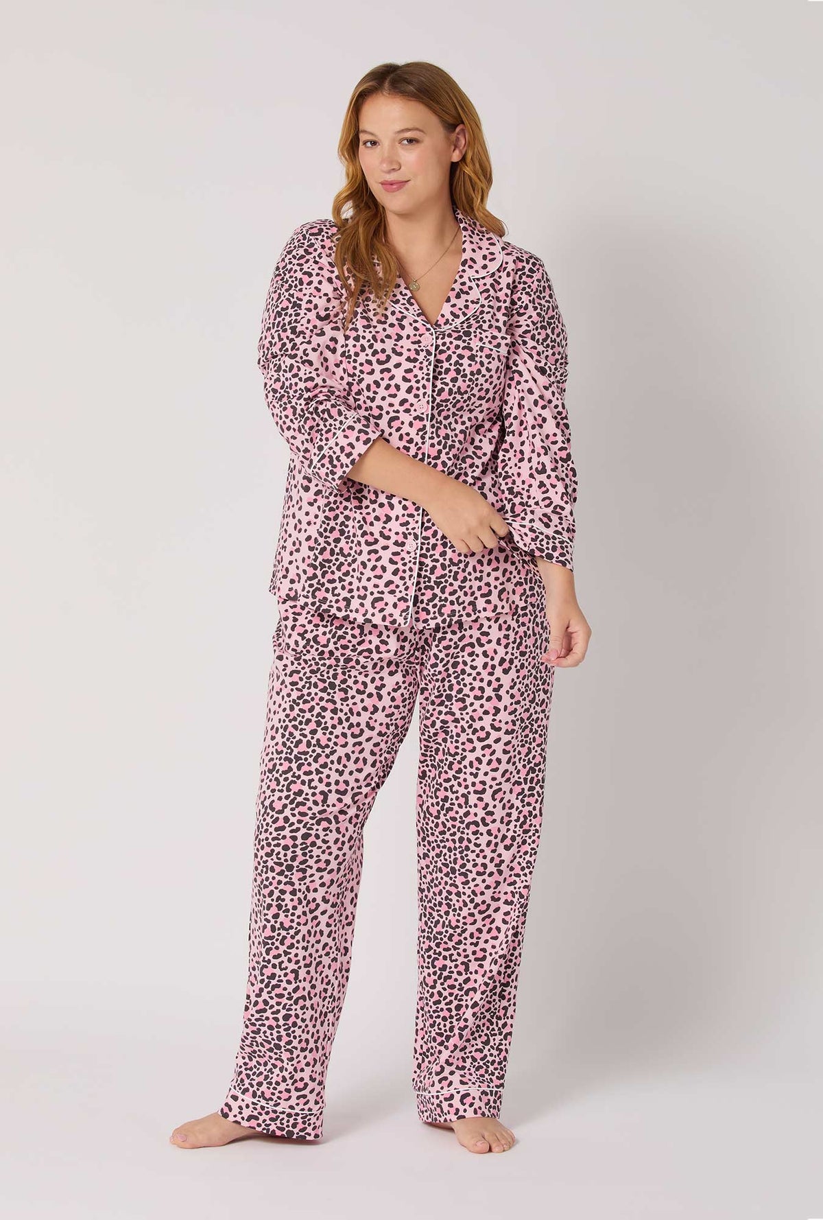 A Lady wearing Purr-fect Spots Long Sleeve Classic Stretch Jersey Pj Set