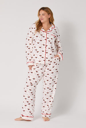 A lady wearing Espresso Kisses Long Sleeve Classic Stretch Jersey Pj Set