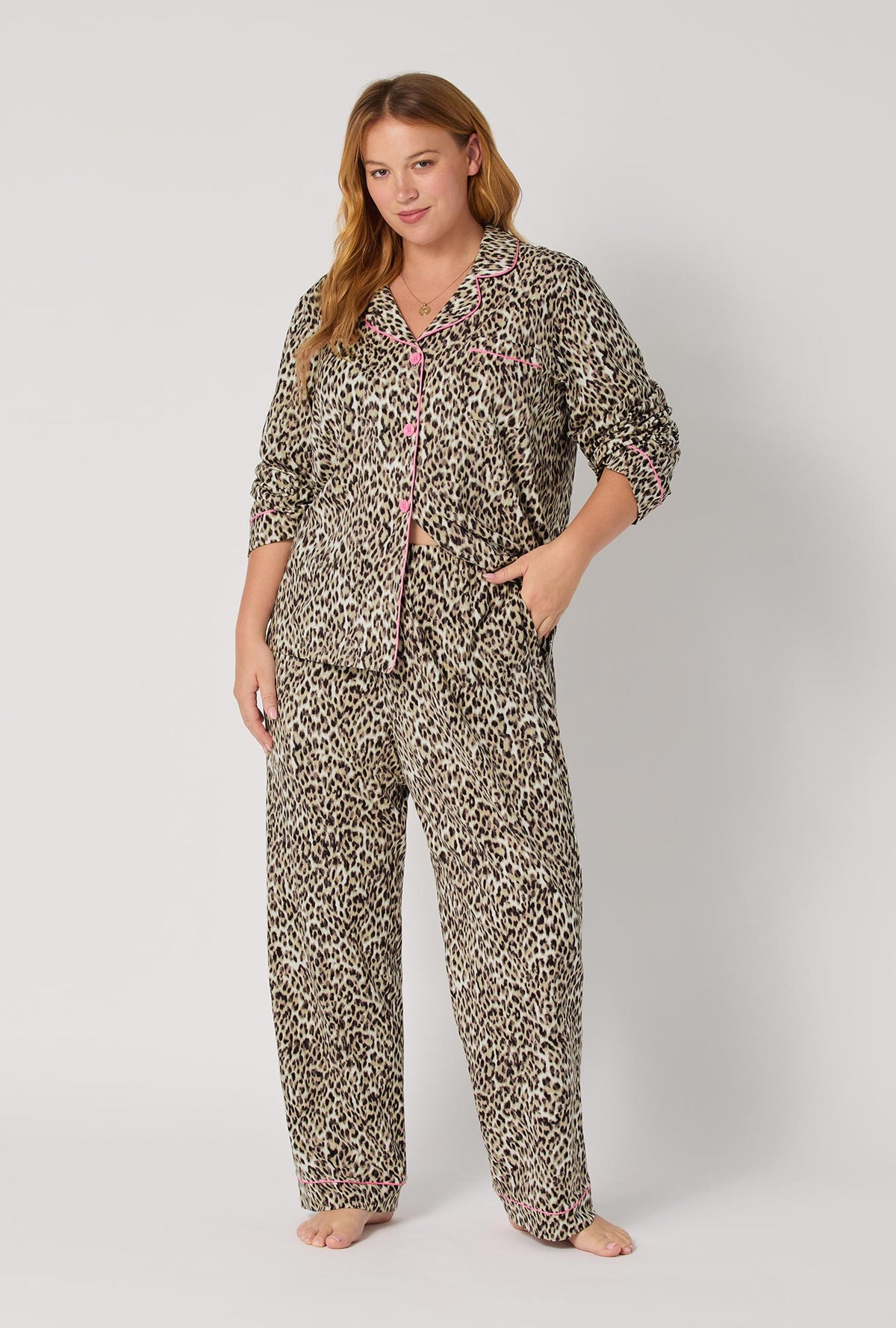 A lady wearing Wild Thing Long Sleeve Classic Stretch Jersey PJ Set