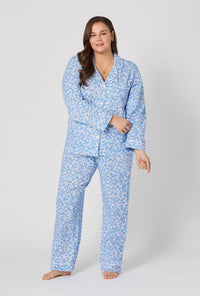 A lady wearing plus Something Blue Long Sleeve Classic Stretch Jersey Pj Set