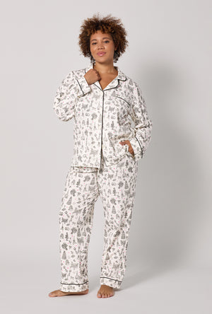 A lady wearing plus Tie The Knot Long Sleeve Classic Stretch Jersey Pj Set