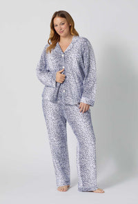 A lady wearing plus size Sea Kitten Long Sleeve Classic Stretch Jersey Pj Set