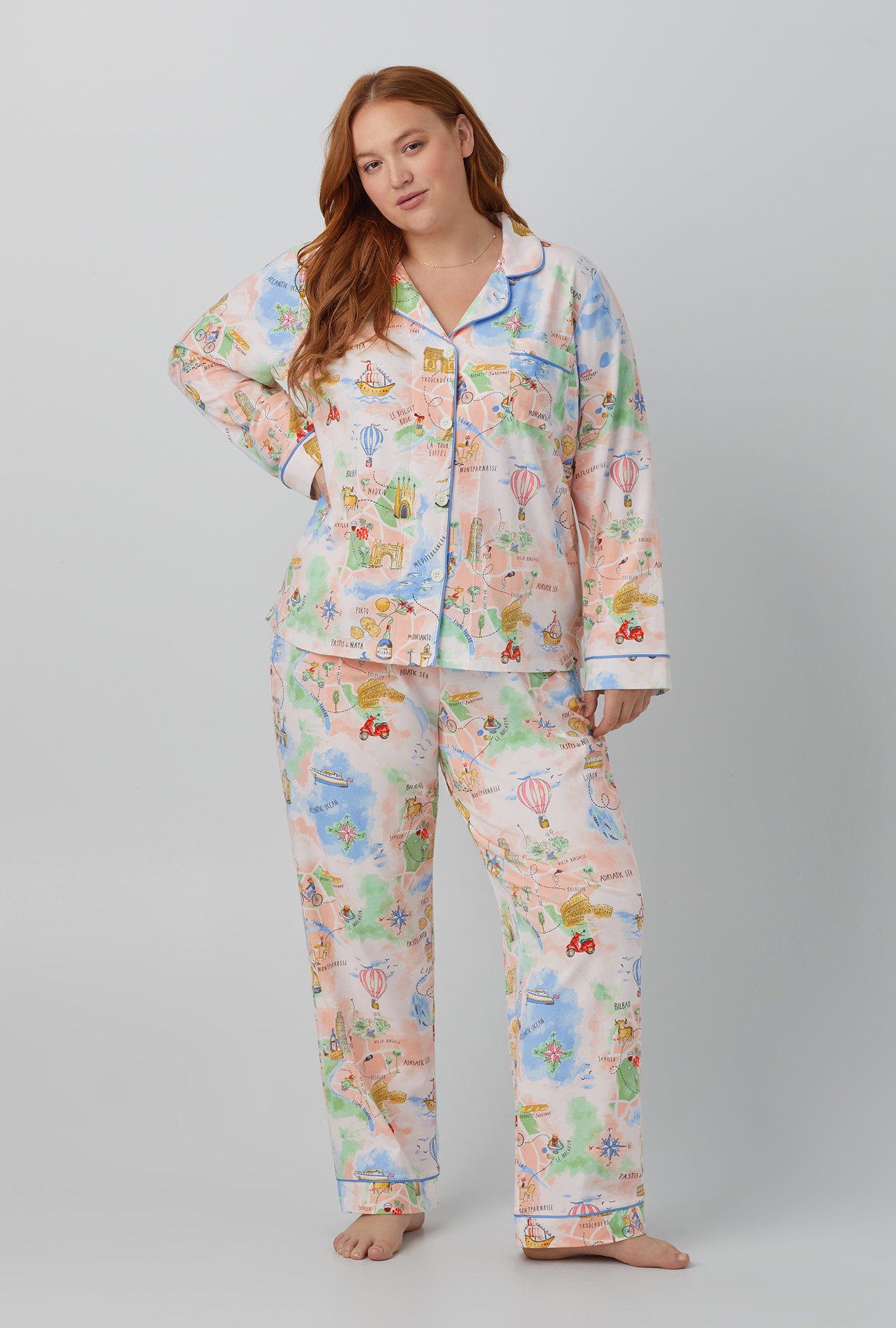 A lady wearing Wanderlust Long Sleeve Classic Stretch Jersey PJ Set