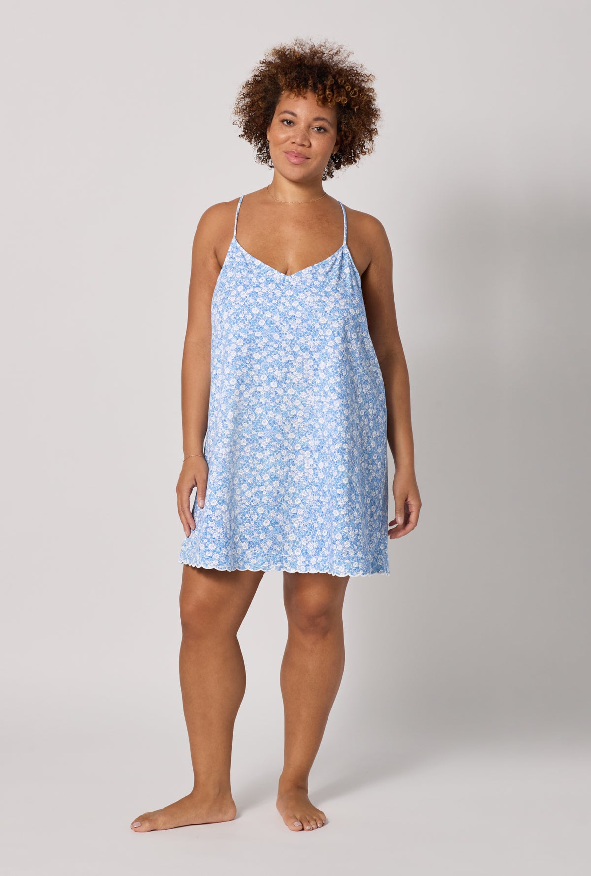 A lady wearing plus Something Blue Stretch Jersey Chemise
