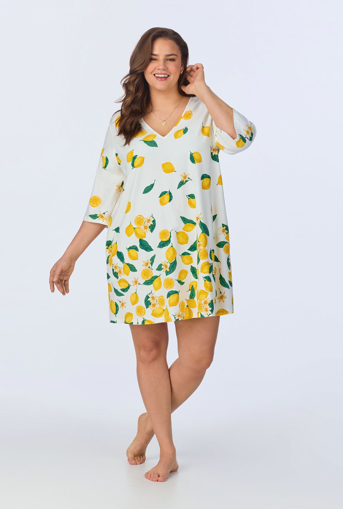 A lady wearing Main Squeeze Border Stretch Jersey Sleep Dress