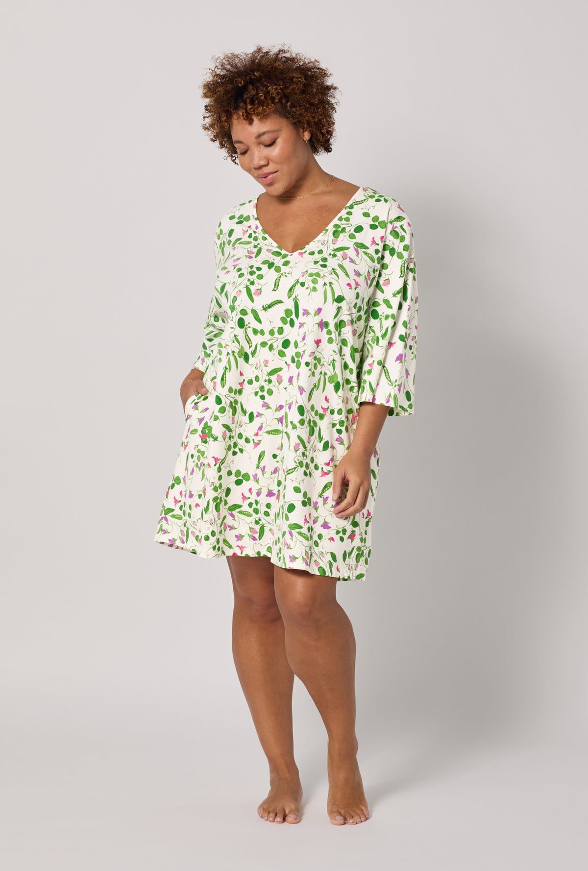 A lady wearing plus Peas In A Pod Stretch Jersey Sleep Dress