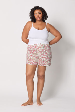A lady wearing plus size Olivia Woven Cotton Poplin Boxer Short