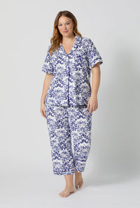 A lady wearing plus size Under The Sea Short Sleeve Classic Stretch Jersey Cropped Pj Set