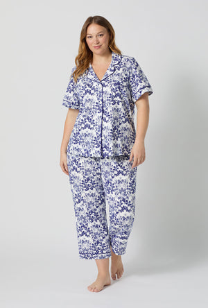 A lady wearing plus size Under The Sea Short Sleeve Classic Stretch Jersey Cropped Pj Set