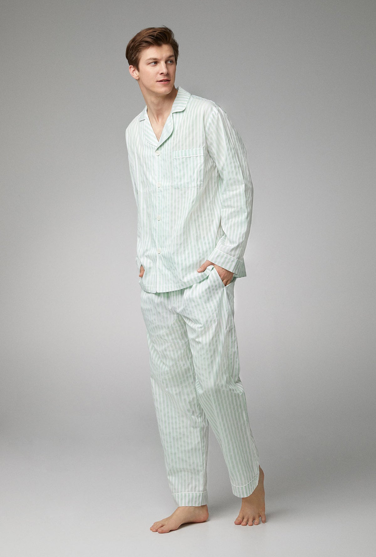 Mint 3D Stripe Men's Long Sleeve Classic Woven Cotton Poplin PJ