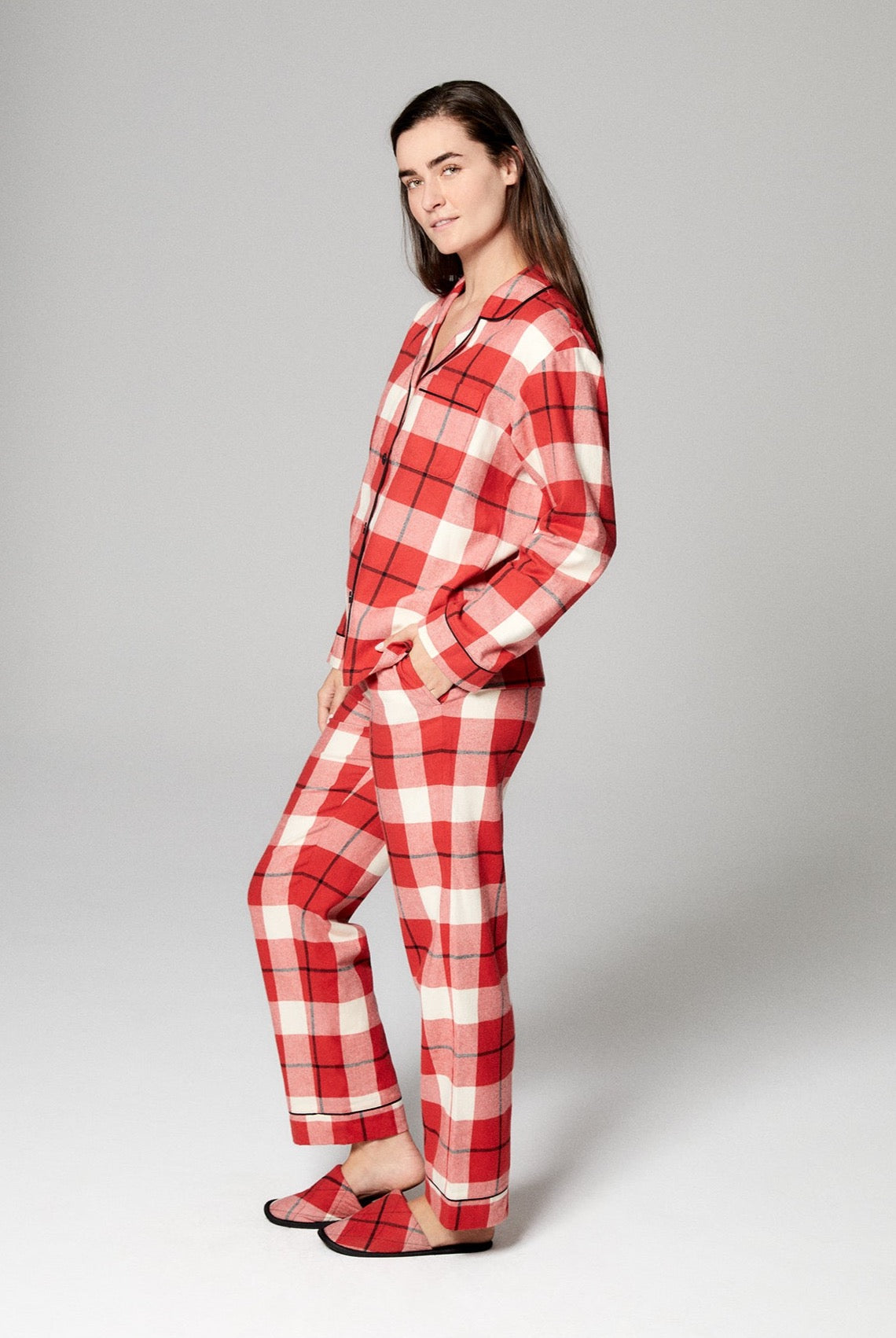 Festive Tartan Long Sleeve Classic Shorty Woven Cotton Portuguese Flan -  Bedhead Pajamas