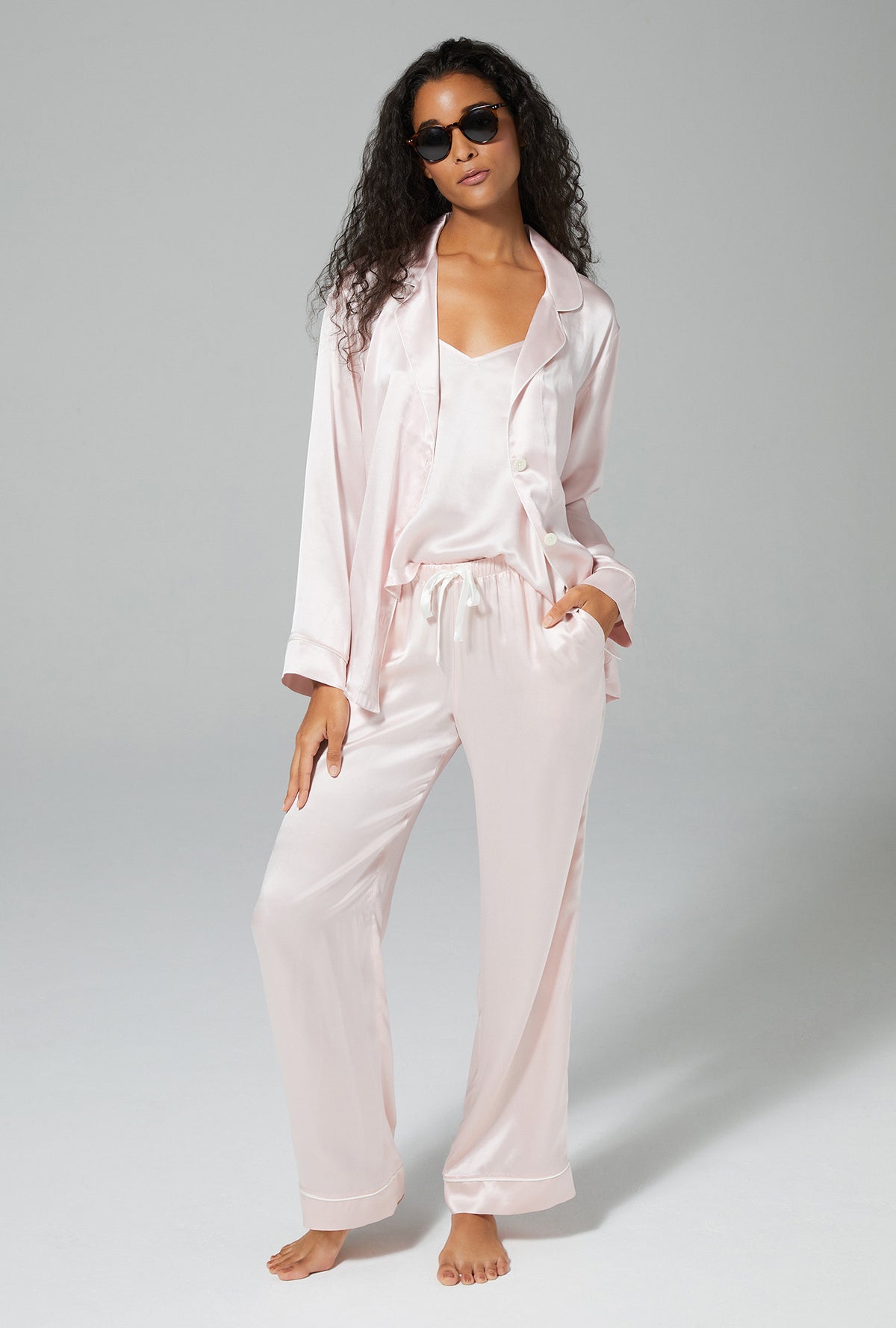 Women'S 3-Piece Classic Silk Pajamas Set - Pink, NOT JUST PAJAMA