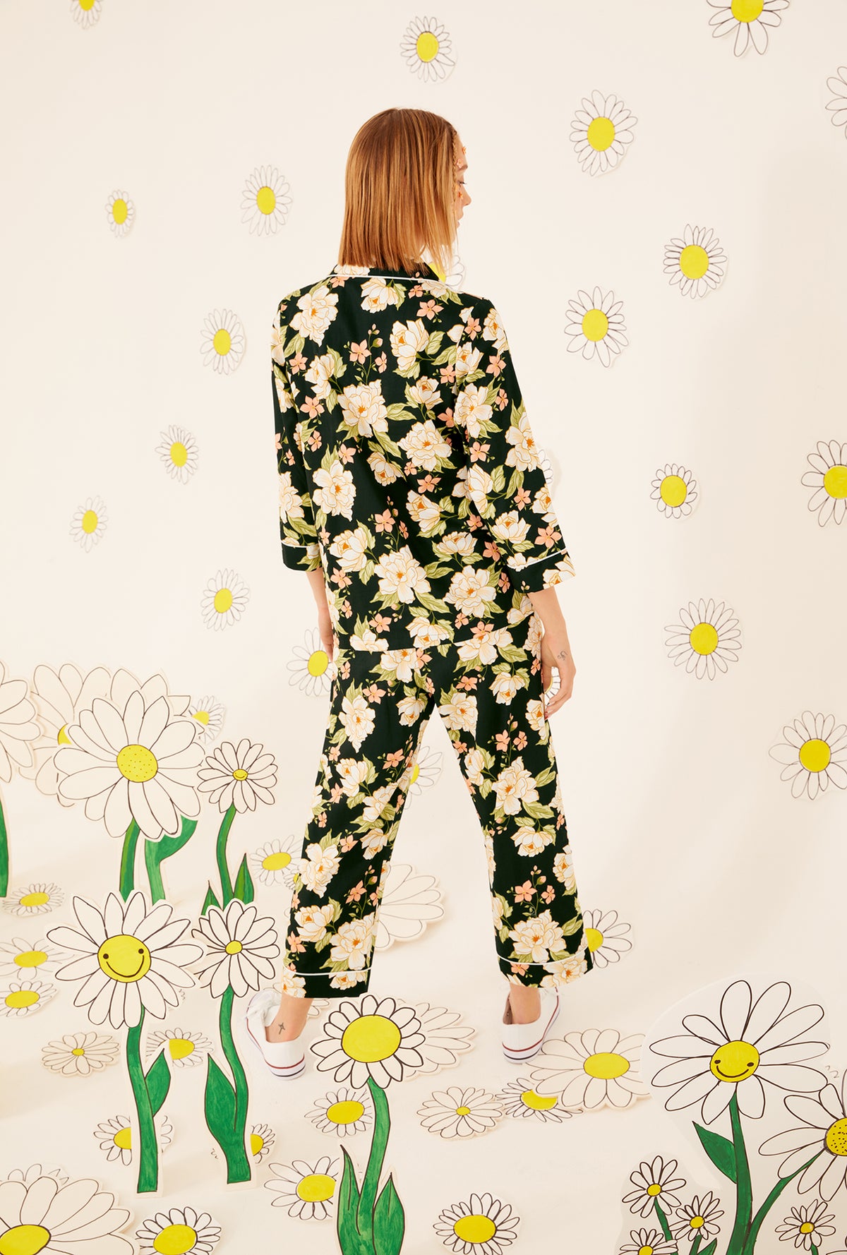 One Fine Day 3 4 Sleeve Classic Woven Cotton Cropped PJ Set