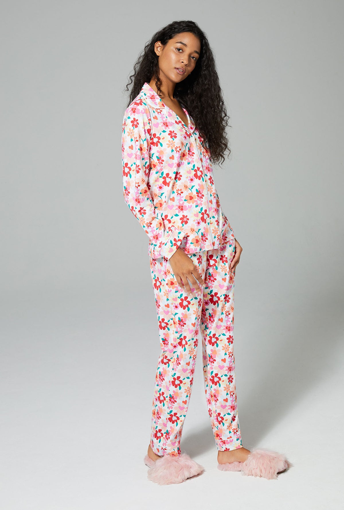 Teen Girls Long Sleeve Heart Print Super Soft Pajamas