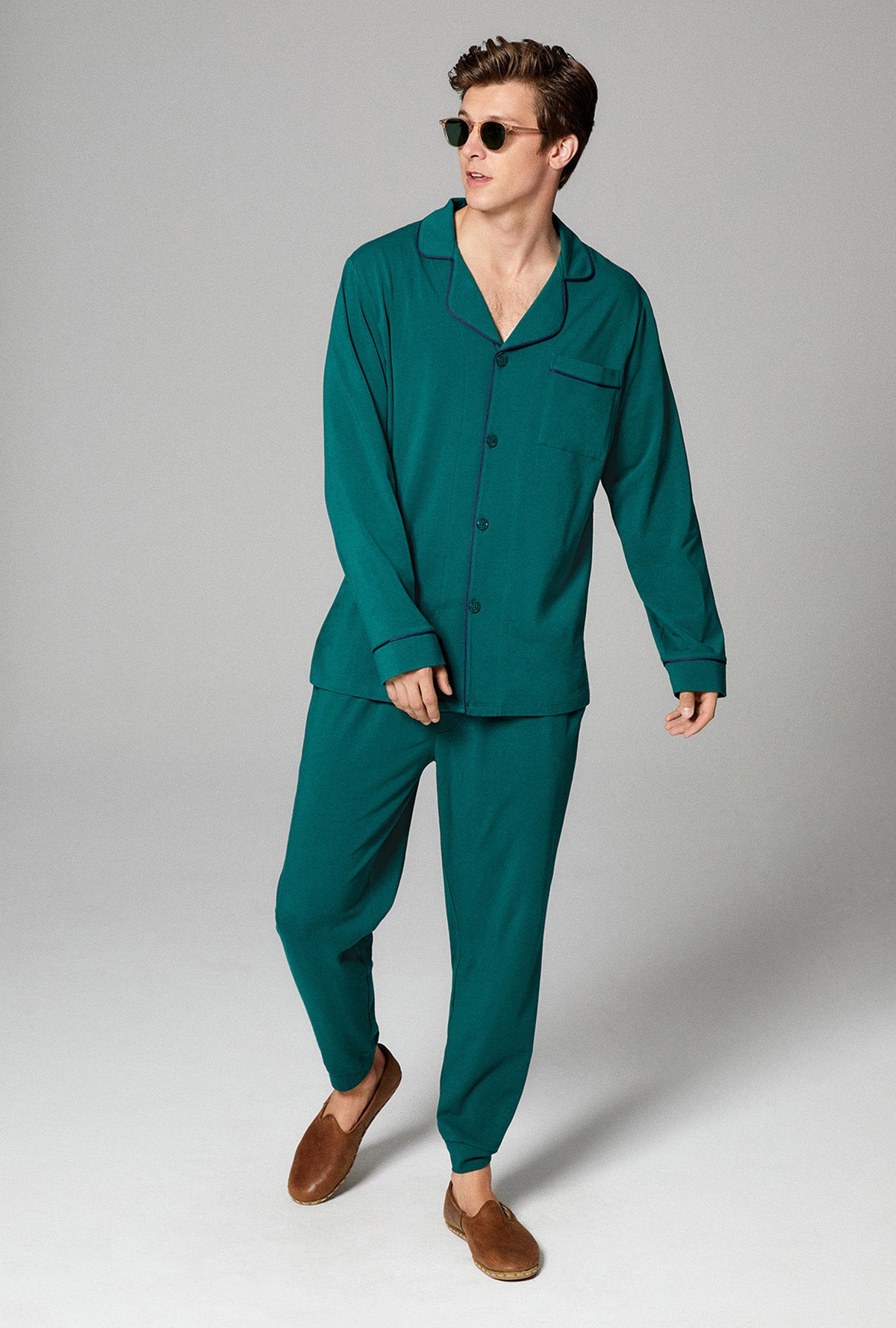 Emerald Green Men's Long Sleeve and Jogger Stretch Jersey PJ Set - Bedhead  Pajamas