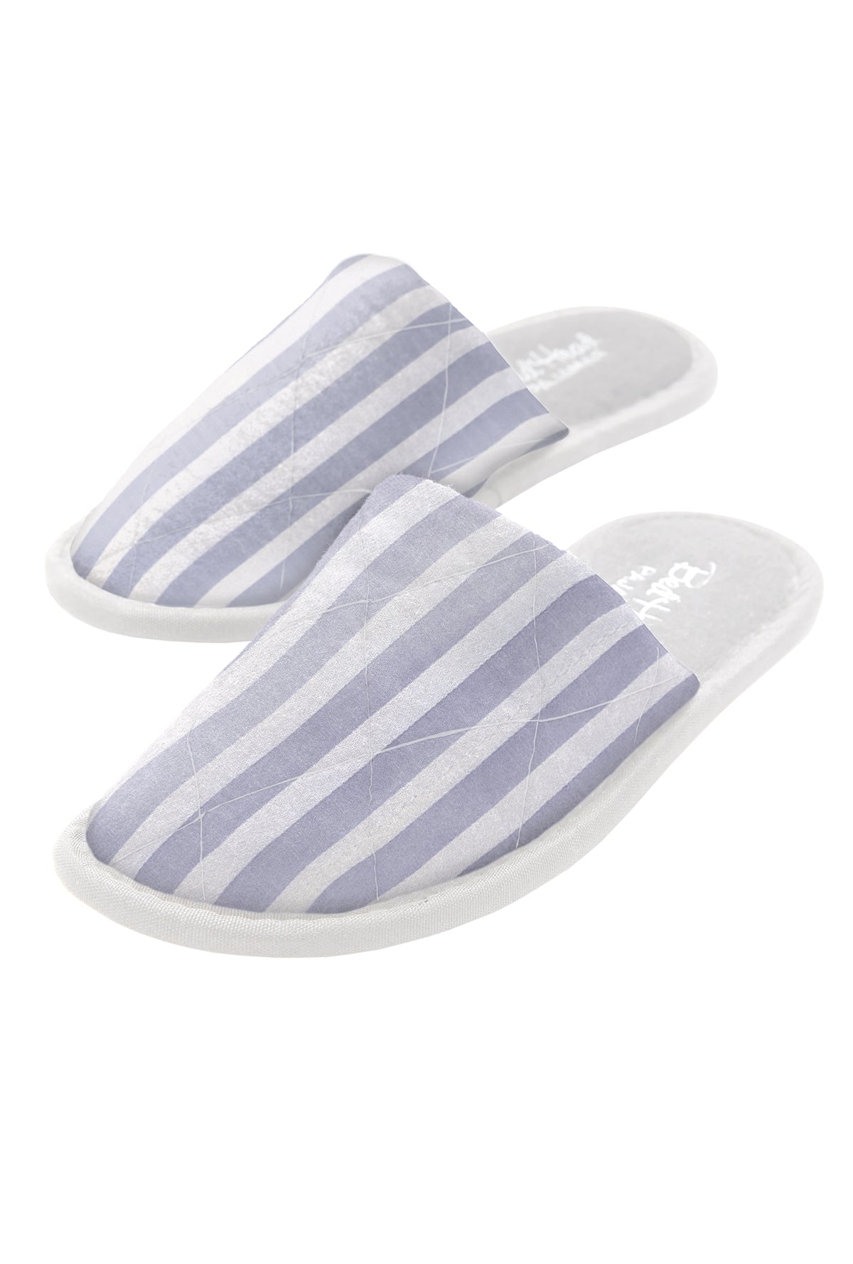 Blue 3D Stripe French Terry Lined Woven Cotton Unisex Slippers