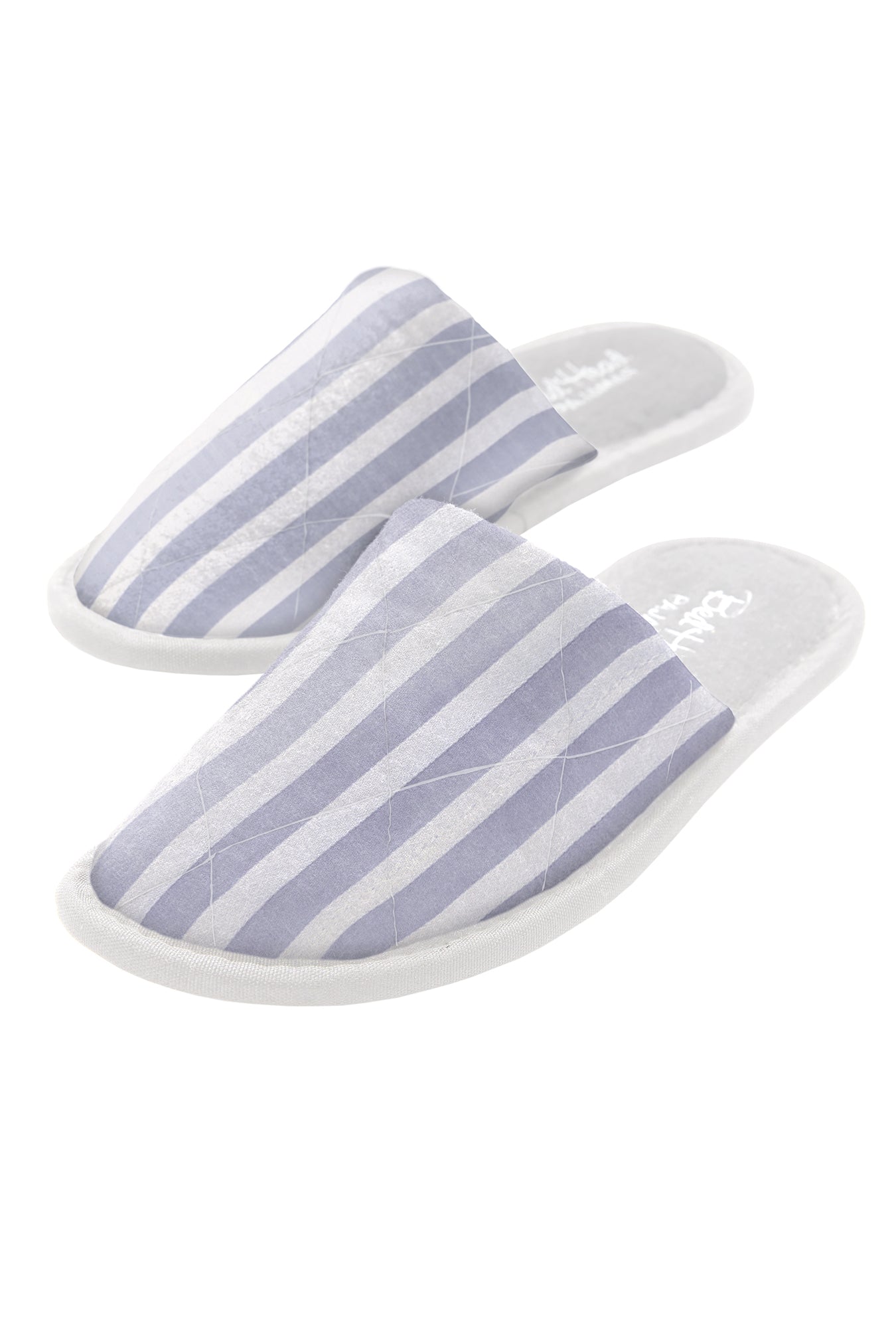 A French Terry Lined Woven Cotton Unisex Slippers with Blue 3D Stripe print