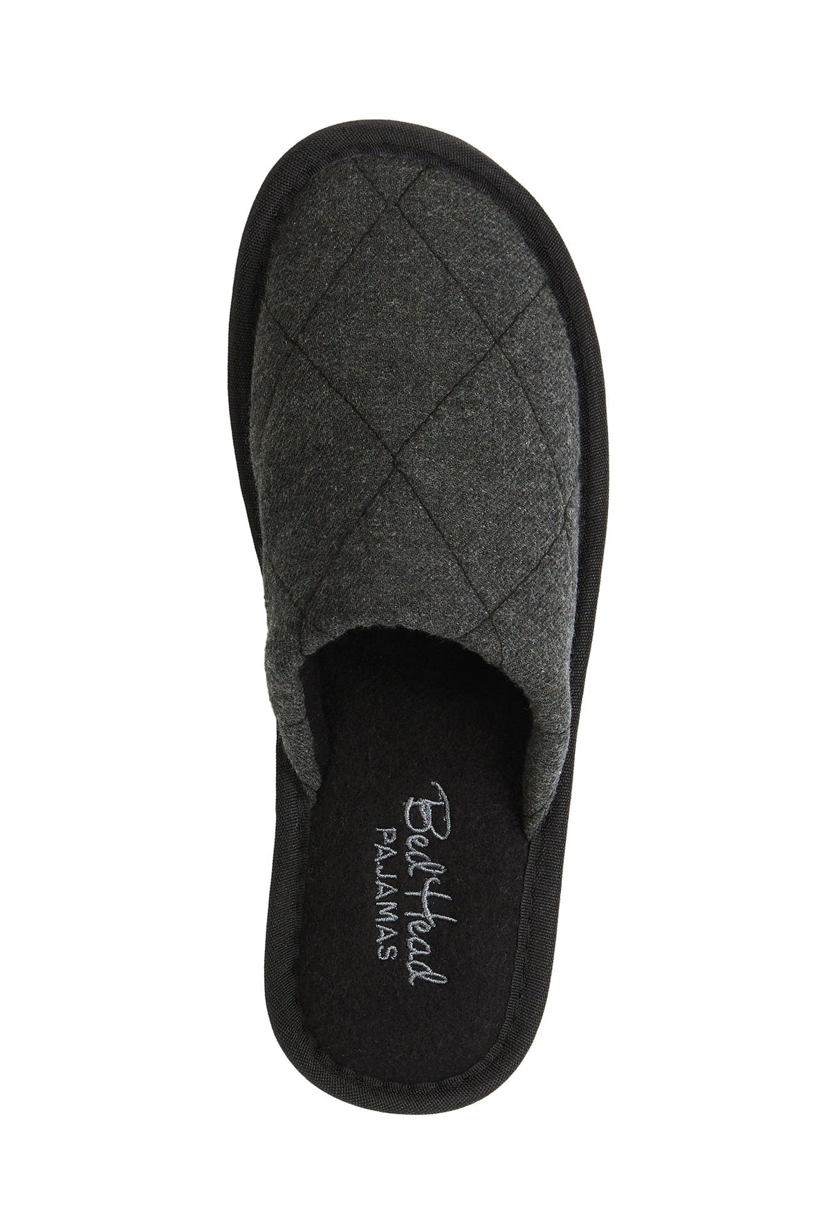 A charcoal grey heather unisex slippers with lined flannel.