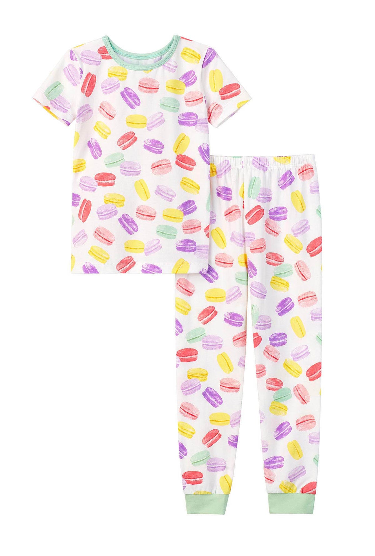 Short Sleeve Stretch Jersey Kids PJ Set with Delice De Macarons  print
