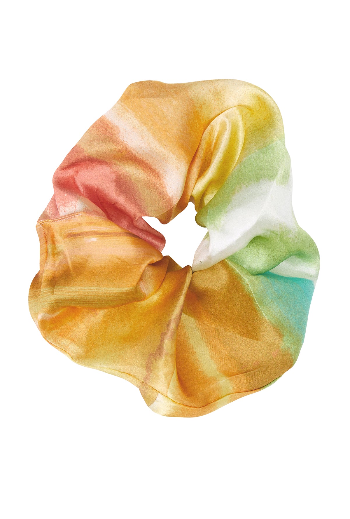 A multicolor woven silk scrunchie