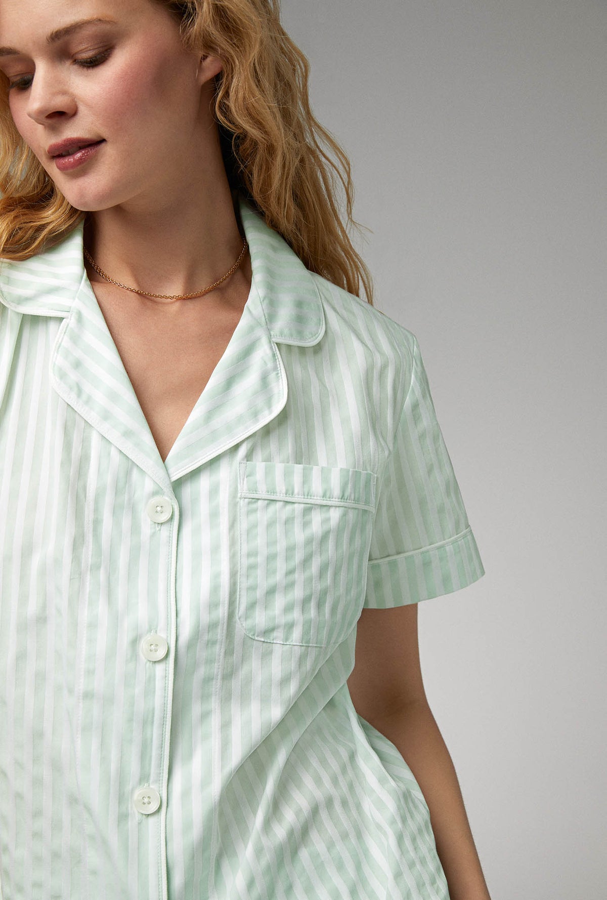 Blue 3D Stripe Short Sleeve Classic Shorty Woven Cotton Sateen PJ Set -  Bedhead Pajamas