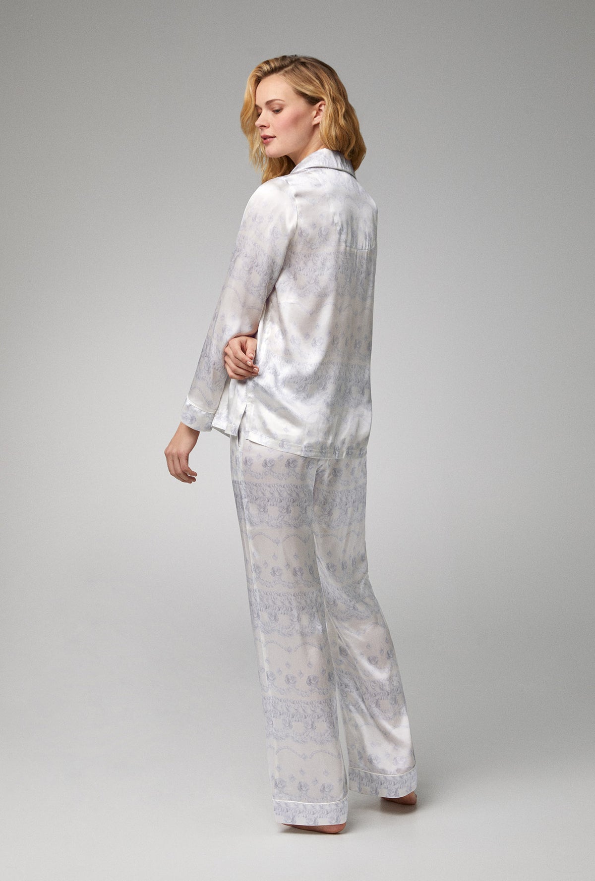 Women Silk Pajamas Set Printed with Pockets Ladies Gorgeous Silk Night