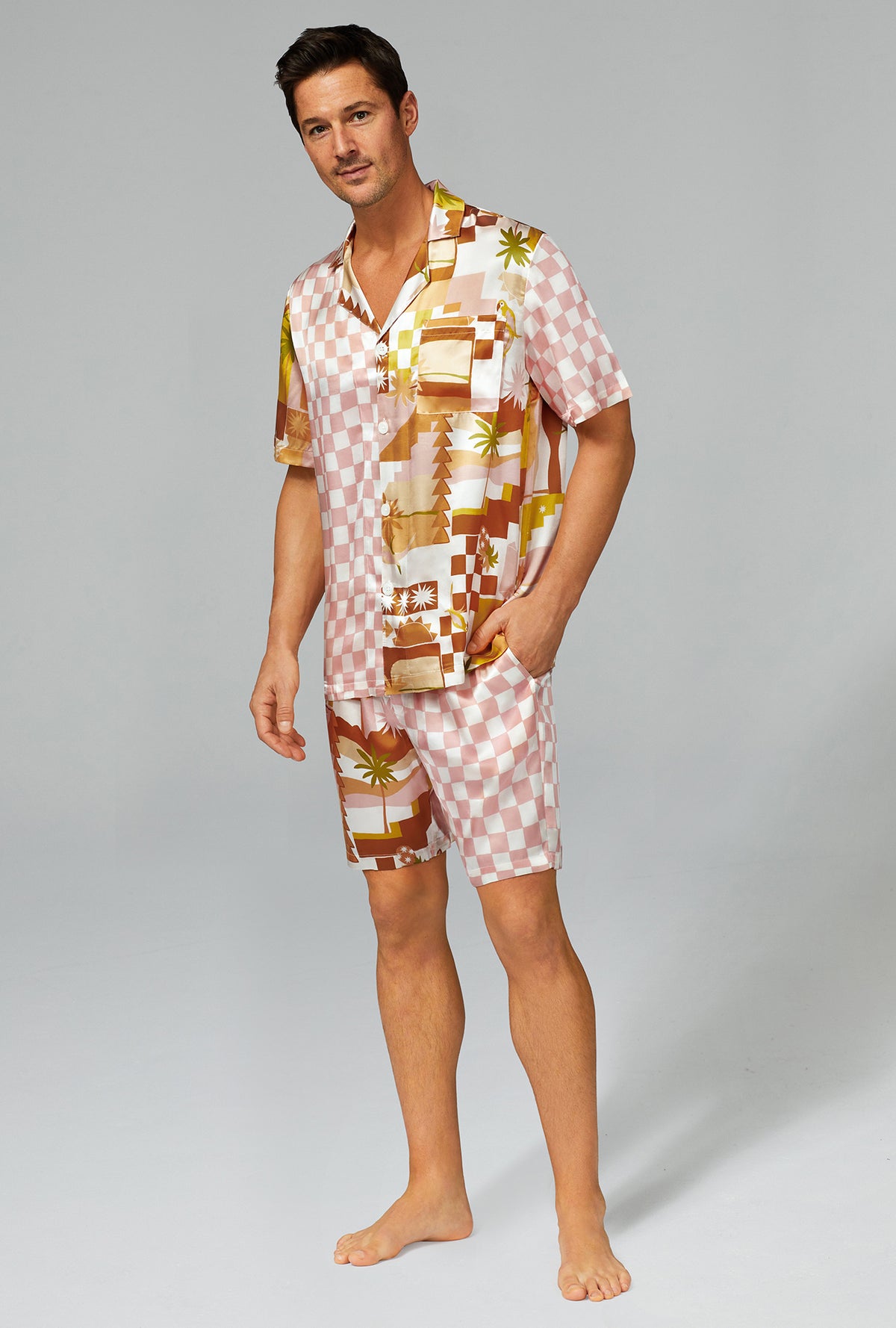 Havana Men s Short Sleeve Notch Woven Silk Boxer PJ Set Bedhead