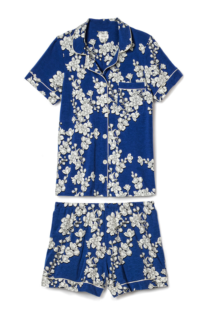 Navy Shadow Blossom Short Sleeve Classic Shorty Stretch Jersey PJ Set