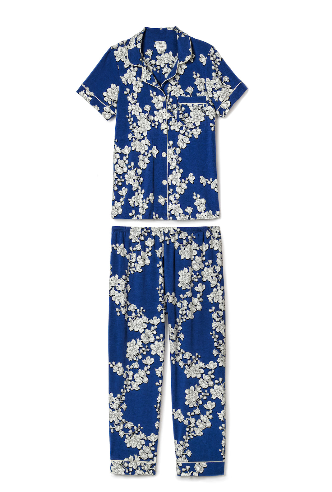 Navy Shadow Blossom Short Sleeve Cropped Stretch Jersey PJ Set