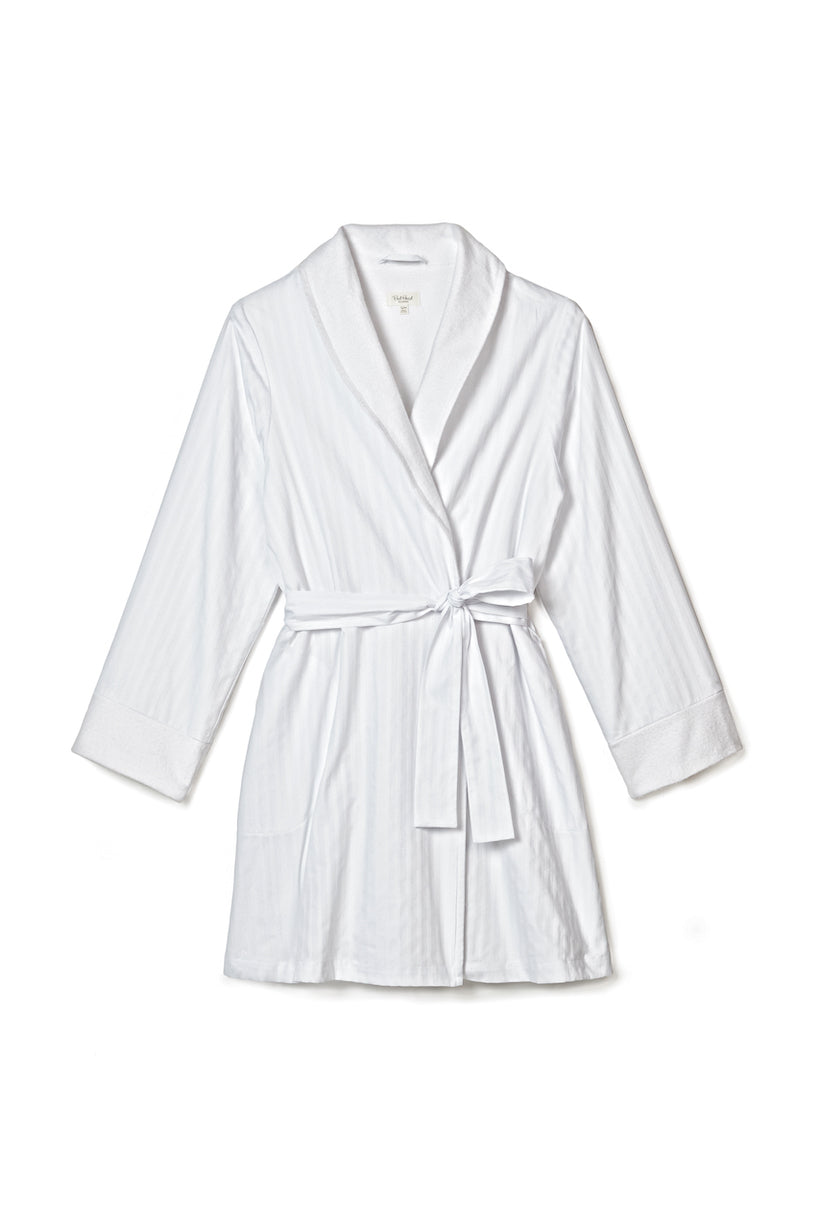 White 3D Stripe French Terry Lined Robe