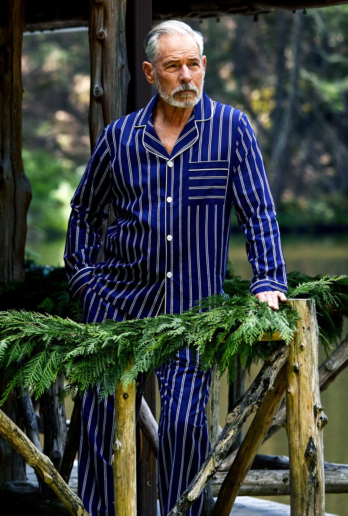 Oxford Stripe Men&#39;s Long Sleeve Classic Woven Cotton Poplin PJ Set