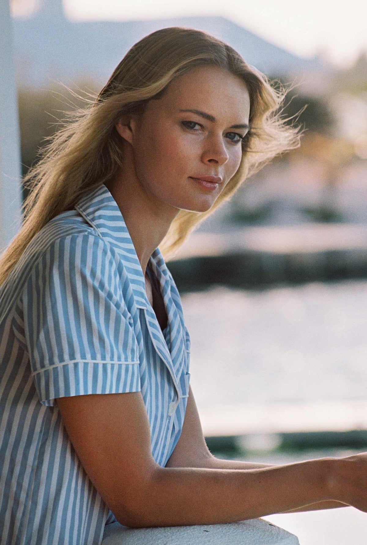 Blue 3D Stripe Short Sleeve Classic Shorty Woven Cotton Sateen PJ Set