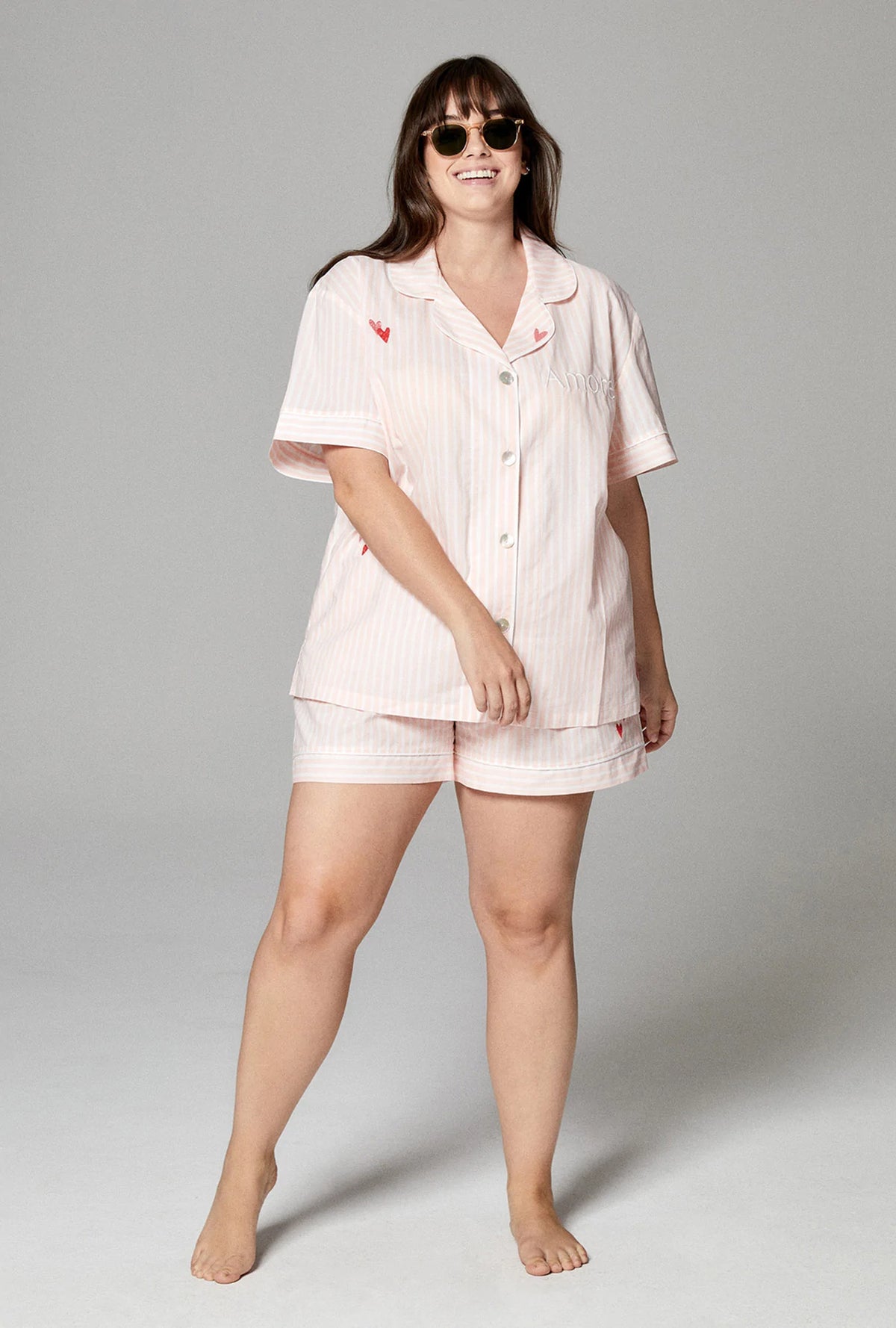 Candy Stripe Short Sleeve Classic Shorty Woven Cotton Poplin PJ Set